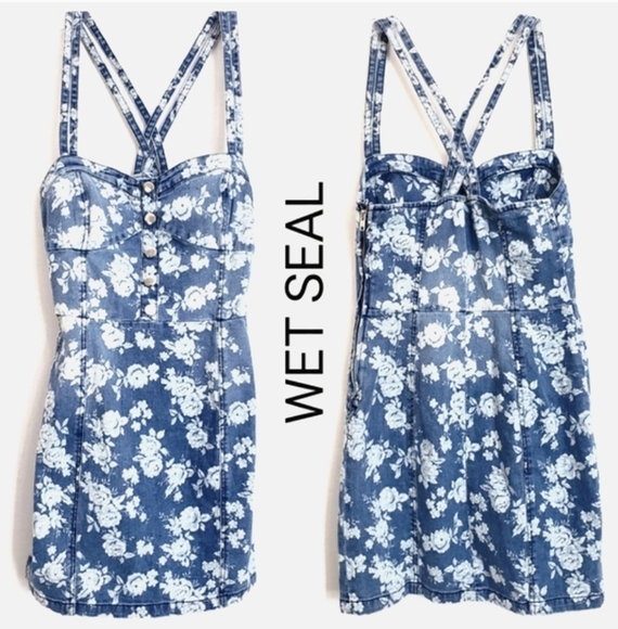 Wet Seal Dresses & Skirts - Wet Seal - Retro Inspired Denim Floral Summer Denim Dress
